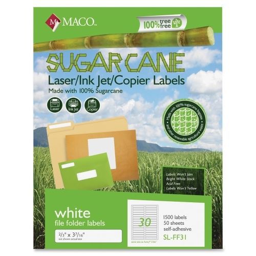 Maco Printable Sugarcane File Folder Labels - 0.6&#034;Wx3.50&#034;L - 1500 LABELS