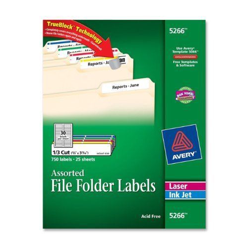 Avery Filing Label - 0.66&#034; Width X 3.43&#034;, 0.33&#034; Length - 750 / Pack - (5266)