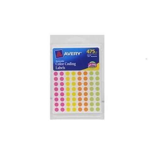 Avery Labels Assorted Neon Color Coded Dots 0.25&#034; 475ct Brand New Avery 6720