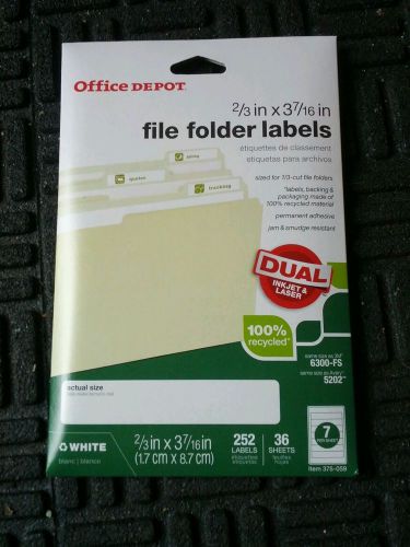 NEW Office Depot 375-059 2/3&#034; x 3-7/16&#034; White File Folder Labels 252 Labels