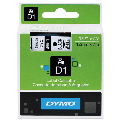 D1 standard tape cartridge for dymo label makers, 1/2in x 23ft, black on white for sale