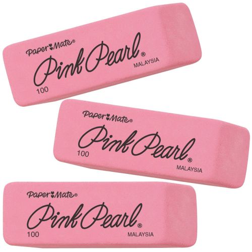 Paper mate pink pearl school erasers large, 3-pack rubber 70501 for sale