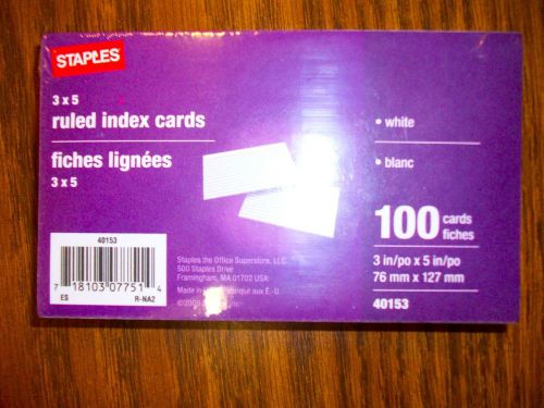 NEW NIP Staples 3&#034; inch X 5&#034; inch Ruled Index Cards 100 Count White 40153