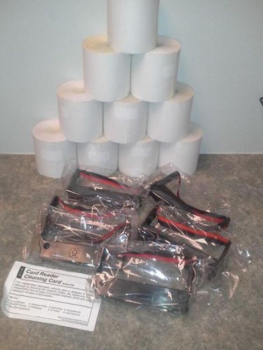 Credit Card Machine POS 10 Thermal Paper Rolls, 3 1/8&#034; x 230 &amp; 6 Ribbons