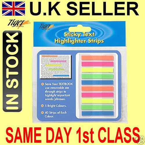 200 x  STICKY NEON TEXT HIGHLIGHTER INDEX STRIPS NEW!