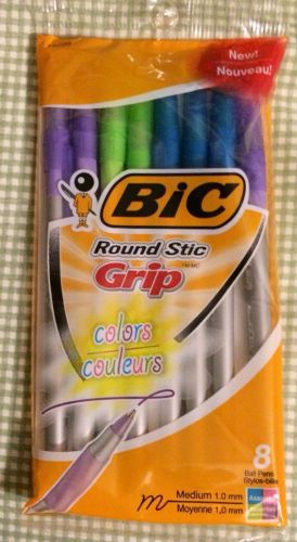 BIC COLORS Round Stic Grip Medium Ball Point Pens - 8 PACK - Assorted Colors