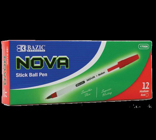 BAZIC Nova Red Color Stick Pen (12/Box), Case of 12
