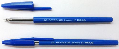 10 Ball Point Pens :: Blue Ink :: 10 x Reynolds 040 Bureau N Bold BallPoint Pens