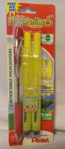 PENTEL HANDY-LINES, 2-PACK RETRACTABLE REFILLABLE HIGHLIGHTERS W/ BONUS RED PEN