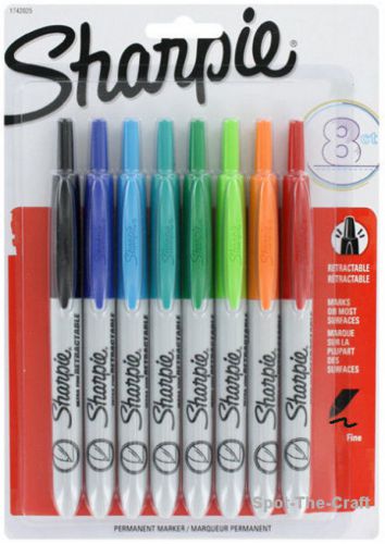 Sharpie ~ Retractable Permanent Markers ~ Fine Tip ~ 8 pk ~ Assorted Colors