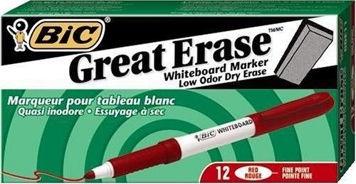 Bic Great Erase Whiteboard Marker - Fine Marker Point Type - Red Ink - (gde11rd)