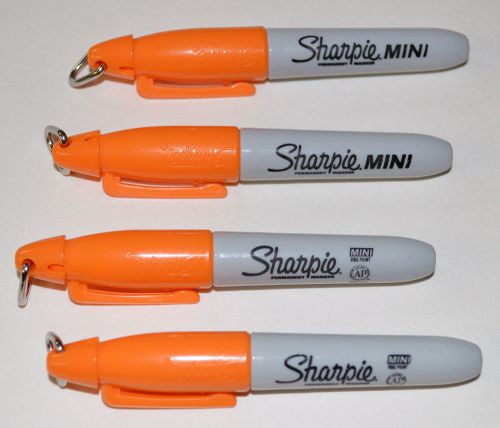 Sharpie Fine Point Mini Permanent Markers w/ Lanyard Cap - Set of 4 Orange NEW