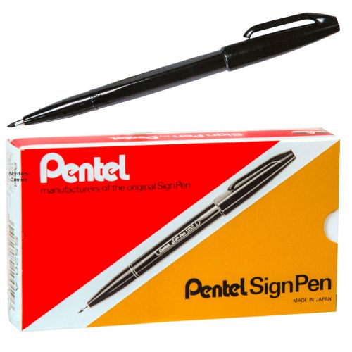 Pentel Sign Pen Black, S520A, Fibre Tip, Fine Point, Box of 12 Pens