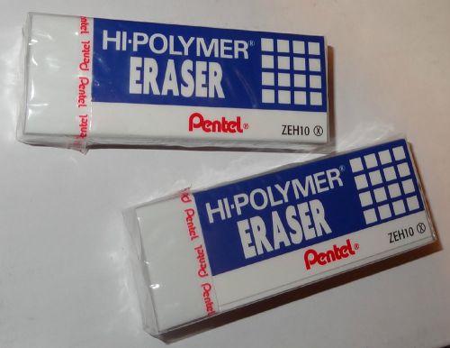 2 pencil paper Erasers Pentel Hi-Polymer LARGE Erasers White Best Clean