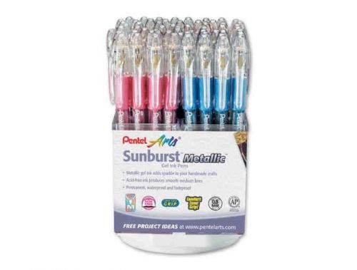 Pentel Sunburst Metallic Gel Pen Display 5 Dozen Red, Blue, Green, Pink &amp; Purple