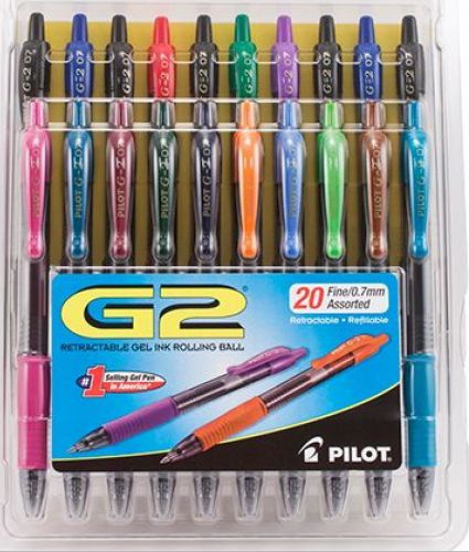 20 ct Pilot G2 Retractable Gel Ink Fine Point .7mm Rollerball Assorted Pens NEW