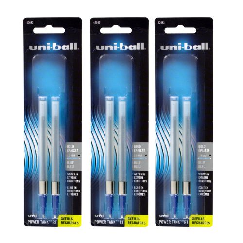 6 Uni-Ball Power Tank RT Retractable Ballpoint Pen Refills, Bold Point, Blue Ink