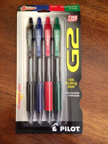 NIP Pilot G2 Fine Point FOUR Assorted Ink Pens * Gel Rolling Ball * Rubber Grip