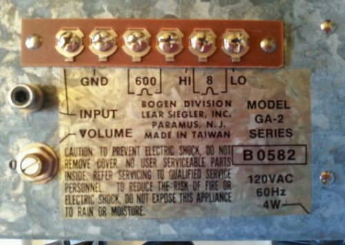 BOGEN GA-2; B0582; GENERAL PURPOSE UTILITY 2 WATT AMPLIFIER; 60 HZ; 120V; in Box