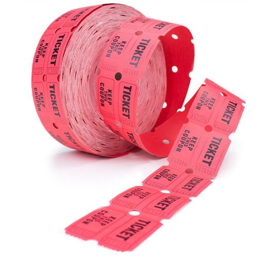 2000 Red Two Part Double Roll Raffle Tickets 50/50   10 Rolls