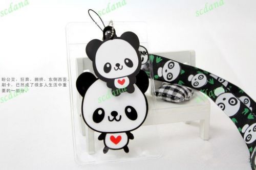 Panda ID Card Holder Travel Neck Strap Satin Hang Multicolored