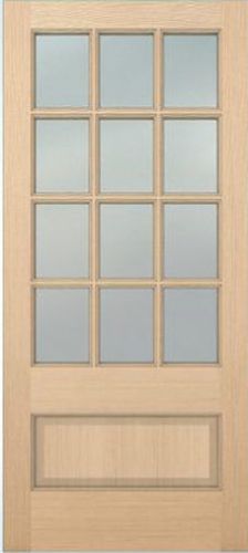 Exterior Hemlock Solid Wood Stain Grade French Doors 12 Lite Raised Bottom Panel