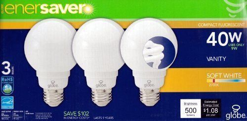 Globe Enersaver 9 Watt Compact Fluorescent Soft White Vanity Light Bulbs (3 CFL)