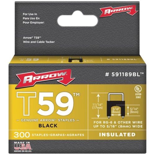 Arrow 591189BL Insulated Staples Black T59 5/16&#034; x 5/16&#034; 300 Pack