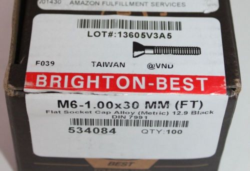 Brighton Best 534084 M6 - 1.00 x 30MM (FT) Flat Socket Cap Alloy Screw Hex 100pc