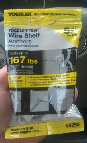 Wire shelf anchors - toggler 5-pack #8 x 1-3/4&#034; tbw for sale