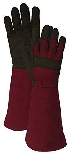 Comfort pro synthetic leather gauntlet gardening gloves  medium  burgundy and gr for sale