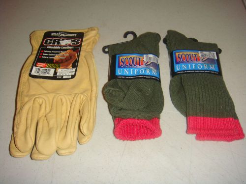Wells Lamont Cowhide Leather Grip Gloves &amp; 2 Packs of Scout Uniform Socks nip