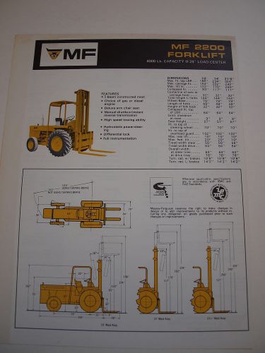 Massey-ferguson mf 2200 tractor forklift brochure original mint &#039;70 for sale