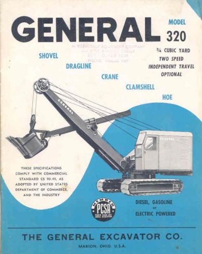 1952 General Model 320 Shovel Dragline Crane Excavator Brochure Marion OH wu5647