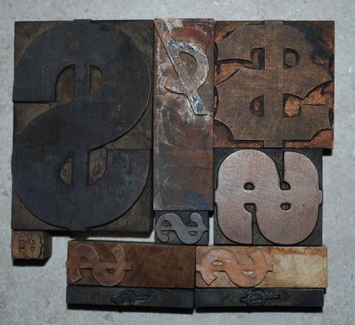 Vintage / Antique Letterpress Wood Printer&#039;s Type  Dollars and Cents, 10 blocks