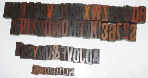 Antique Letterpress Tubbs Mfg. Co. Wood Type Letters, Set of 57, Three Sizes