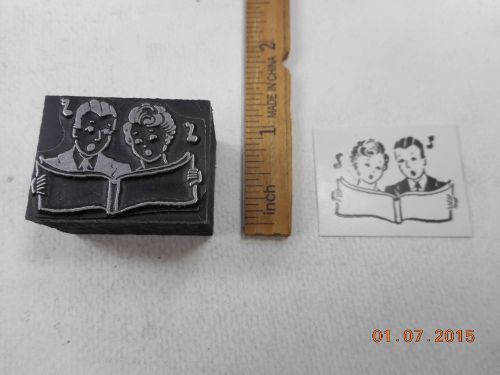Printing Letterpress Printers Block, Couple Singing w Open Book, Music Notes