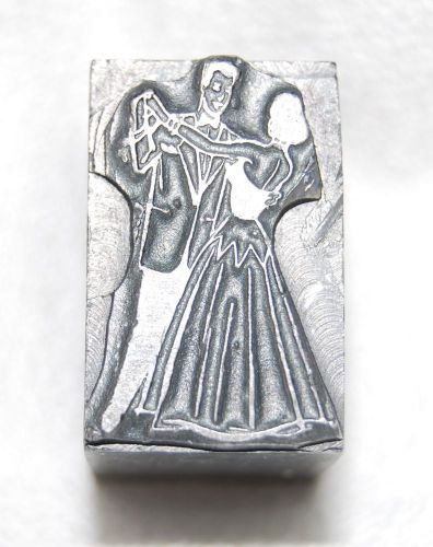 VINTAGE DANCING COUPLE PARTY PRINTERS BLOCK LETTER PRESS METAL STAMP CRAFTS CLAY