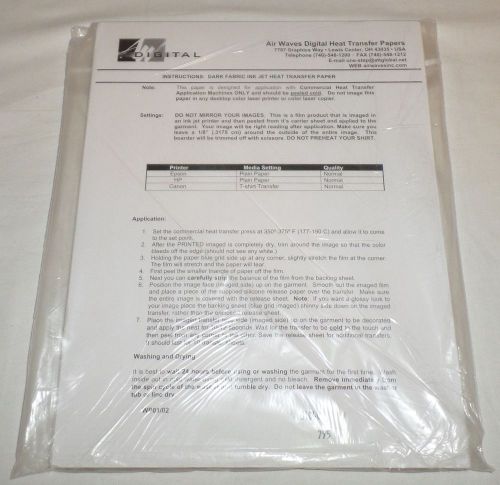 8.5&#034; x 11&#034; Opaque Inkjet Heat Transfer Paper Dark Fabrics 50 Sheets - Heat Press