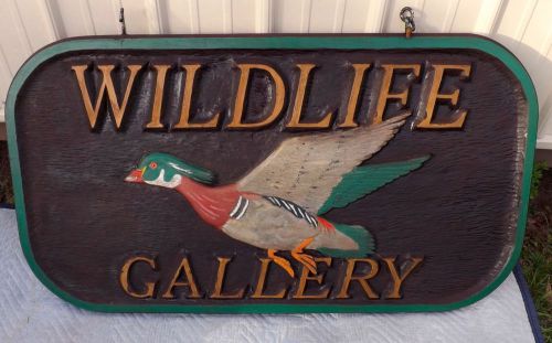 Vintage Big 2 Double Sided Store Wood Sign Hand Craved Folk Art Wildlife Duck
