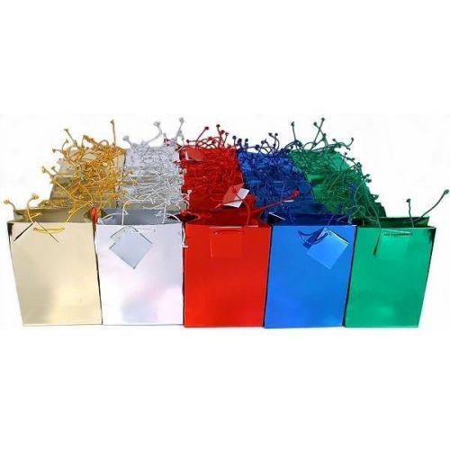 100 New Assorted Color Metallic Gift Bags 4 3/4&#034;