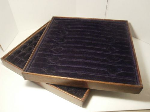 ANTIQUE WOODEN VELVET LINED DISPLAY TRAYS STACKABLE 12&#034; X  12&#034;