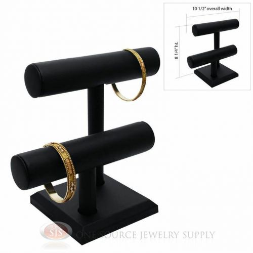 8 1/4&#034; Black Leather 2 Tier T-Bar Round Jewelry Bracelet Display Presentation