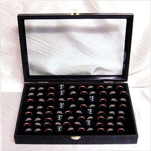 14&#034; glass display ring velvet slot jewelry showcase  display box latch open for sale