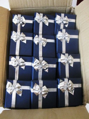 96 LOT Square Jewelry Display Gift Boxes Blue W/Silver Ribbon Earring Size