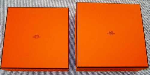TWO(2) EMPTY HERMES PARIS ORANGE GIFT BOXES. EXCELLENT CONDITION. (4321)