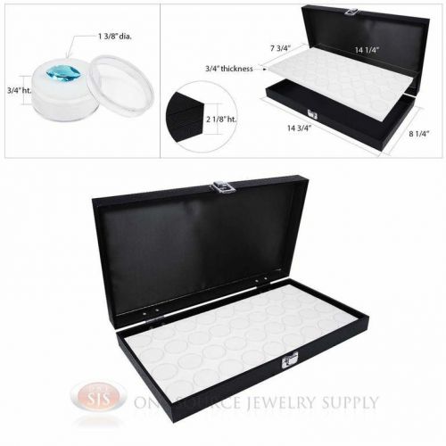 Black Wooden Solid Top Display Case w/ White 36 Gem Jar Gemstone Insert