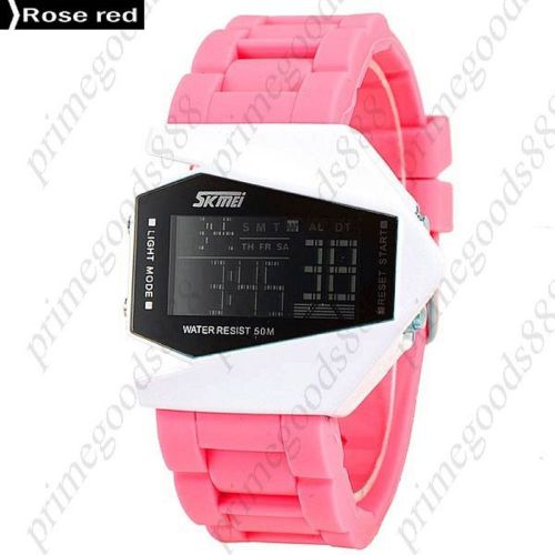 Waterproof LCD Sports Digital Sport Silica Gel Free Shipping Wristwatch Rose Red