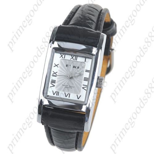 Synthetic Leather Silver Case Quartz Lady Wrist Ladies Wristwatch Women&#039;s Black