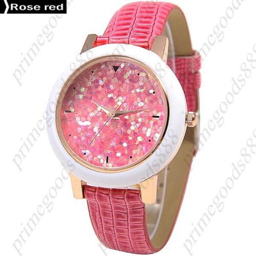 Fashioned Sparkle  PU Leather Quartz Lady Ladies Wristwatch Women&#039;s Rose Red